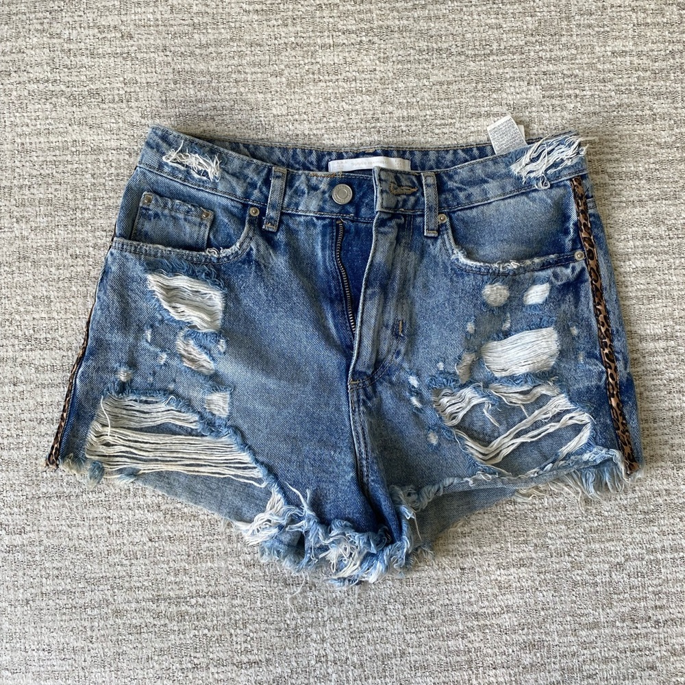 Zara High Waisted Distressed Jean Shorts